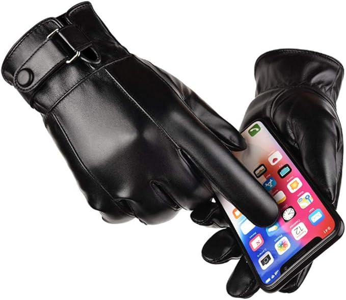 Men's Leather Gloves，Touch Screen Texting Cashmere Lining Men's Leather