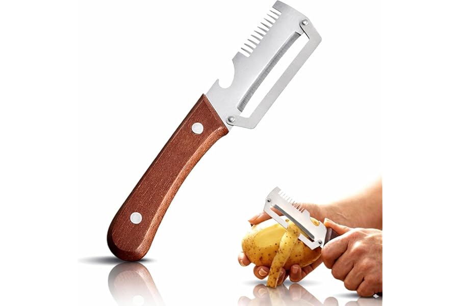 2026 Upgrade Multi-Functional Vegetable Peeler, 3 in 1 Multi Functional Wooden Handle Peeler and Bottle Opener, Kitchen Gadgets Tool for Fruit Pumpkin Peeling Potato Carrot Veggie Peeler (1)