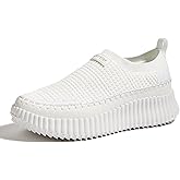 LUCKY STEP Platform Sneakers for Women Slip on Knit Chunky Fashion Casual Retro Braided Tennis Lightweight Walking Shoes
