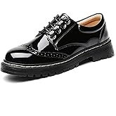 Women's Vintage Oxford Shoe,Perforated Lace-up Round Toe Leather Low Heel Brogues Shoe for Girls Ladies Women