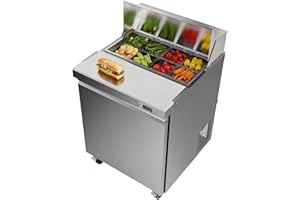 ECEVT 29" W Commercial Refrigerator Sandwich Salad Prep Table Refrigerator Stainless Steel with 8 Pans, Kitchen Equipment for Restaurant, Bar, Shop, Buffet, etc, ETL/NSF/DOE Approved