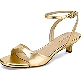 TEAIEUI Women's Sandals Kitten Heels Low Strappy Heels Open Toe Ankle Strap Sandals for Women Party Wedding Dress Shoes