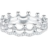 BORUO 925 Sterling Silver Ring, Cubic Zirconia Princess Crown Tiara Wedding Cz Band Eternity Ring Size 4-12