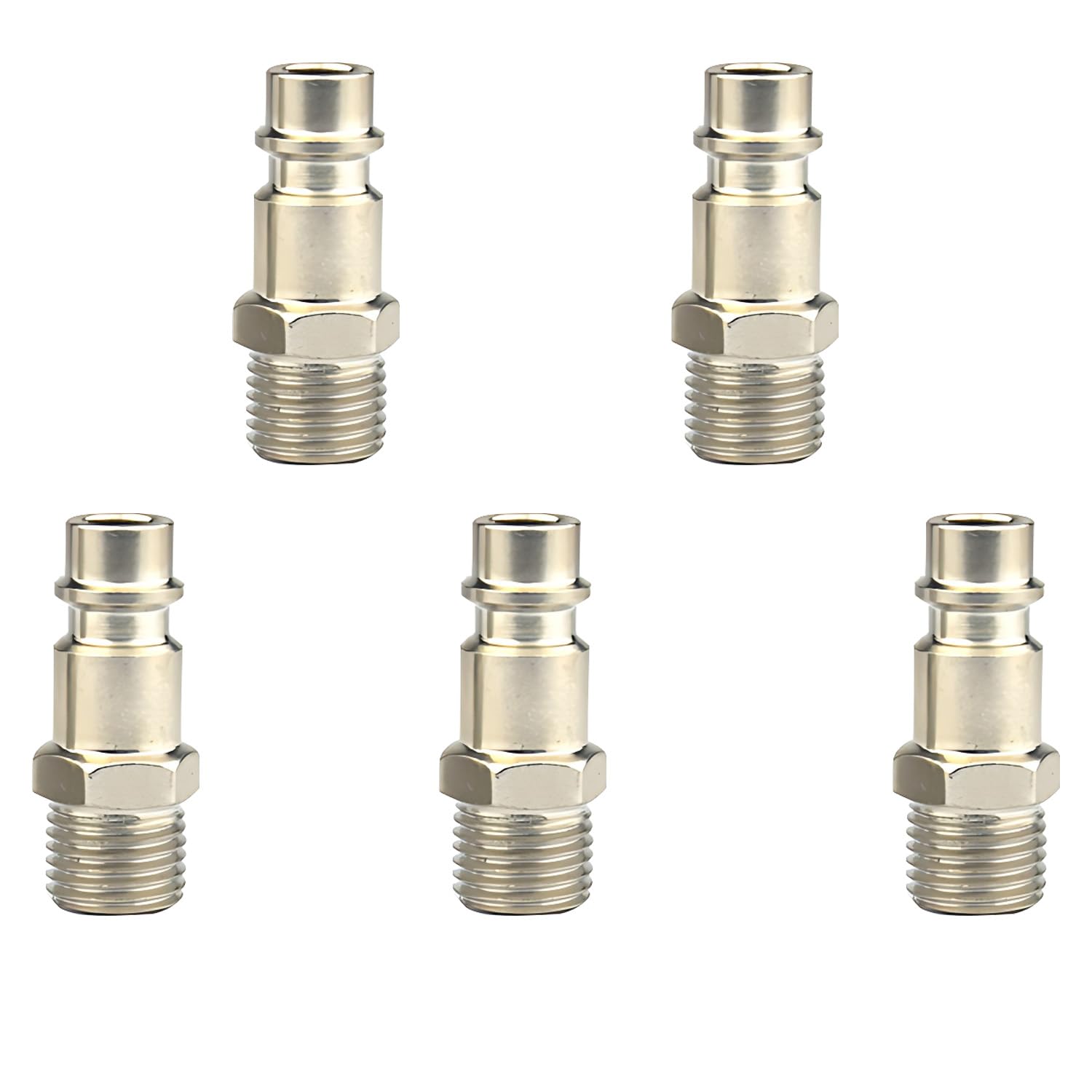 5-Piece Male Thread Air Line Connectors, Durable Pneumatic Fittings for Compressors and Hoses, Secure Couplers for Efficient Airflow