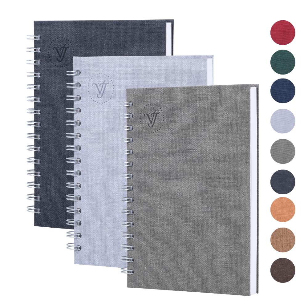 Victoria's Journals - Notebook A5, Hardcover A5 Lined Notebook with 8mm Line Spacing, 100 gsm, 200 Pages, Pack of 3, ‎‎14.8 x 5 x 21 cm, Grey