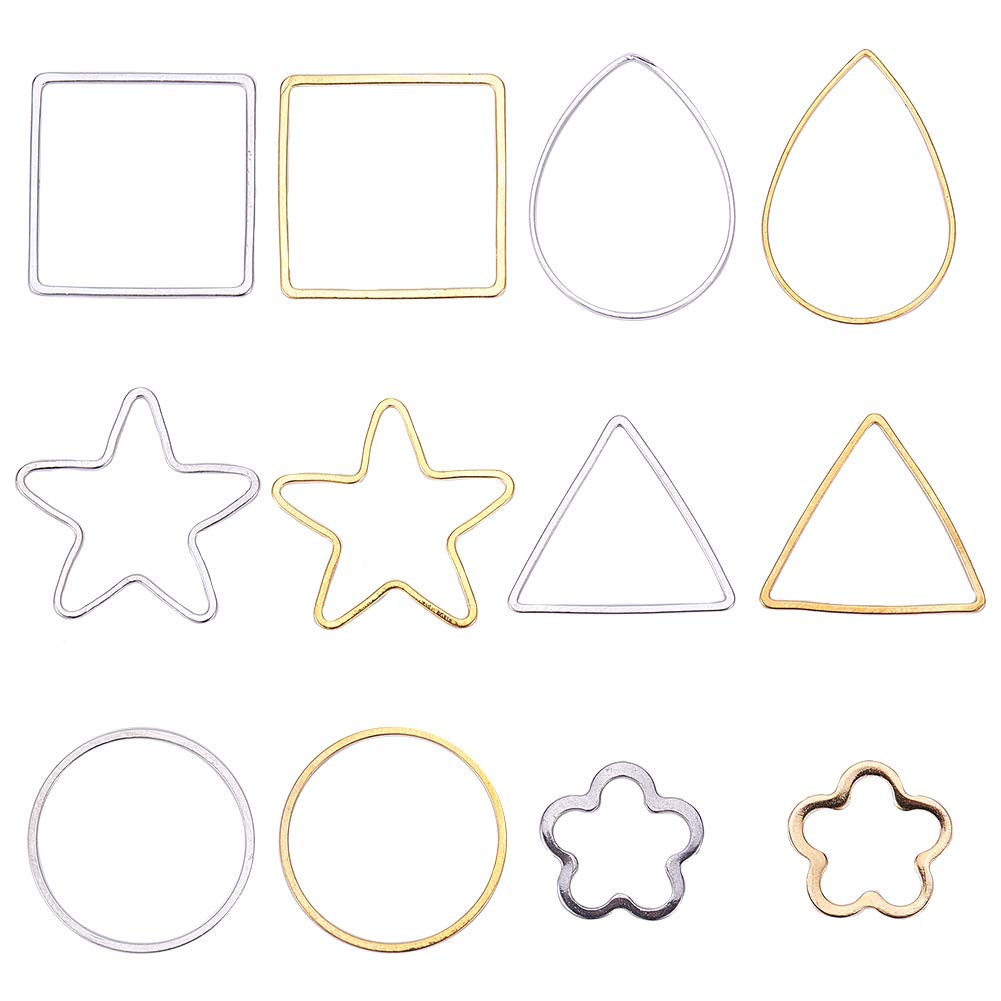 SUNNYCLUE 1 Box 120pcs 12 Styles Assorted Hollow Open Bezel Connector Charms Star Flower Drop Square Earring Link Findings for Bracelet Necklace Jewellery Making