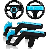 LongLongJin 2 Racing wii Steering Wheels And 2 wii Zapper Gun controller Premium Wii Accessories, Compatible With Nintendo Wii U Remote and Nunchuck Games(Black)
