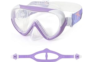 Kids Swim Mask - 180° Anti-Fog Child Snorkeling Diving Mask Leak-Proof Kids Swim Goggles with Nose Cover and Fabric Strap for