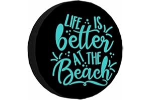 MIYASANG Life is Better at The Beach Spare Tire Cover Holiday Summer Green Message Palm Tree Hawai Weatherproof Universal Wheel Protectors Camper Tire Covers for Trailer Rv Travel(17 inch)