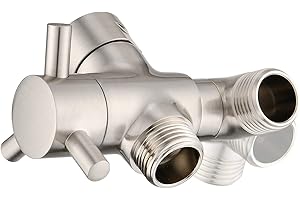 PDPBath Brass 3 Way Shower Arm Diverter Valve for Handheld Shower Head and Fixed Shower Head, G1/2 Universal Connection - Brushed Nickle