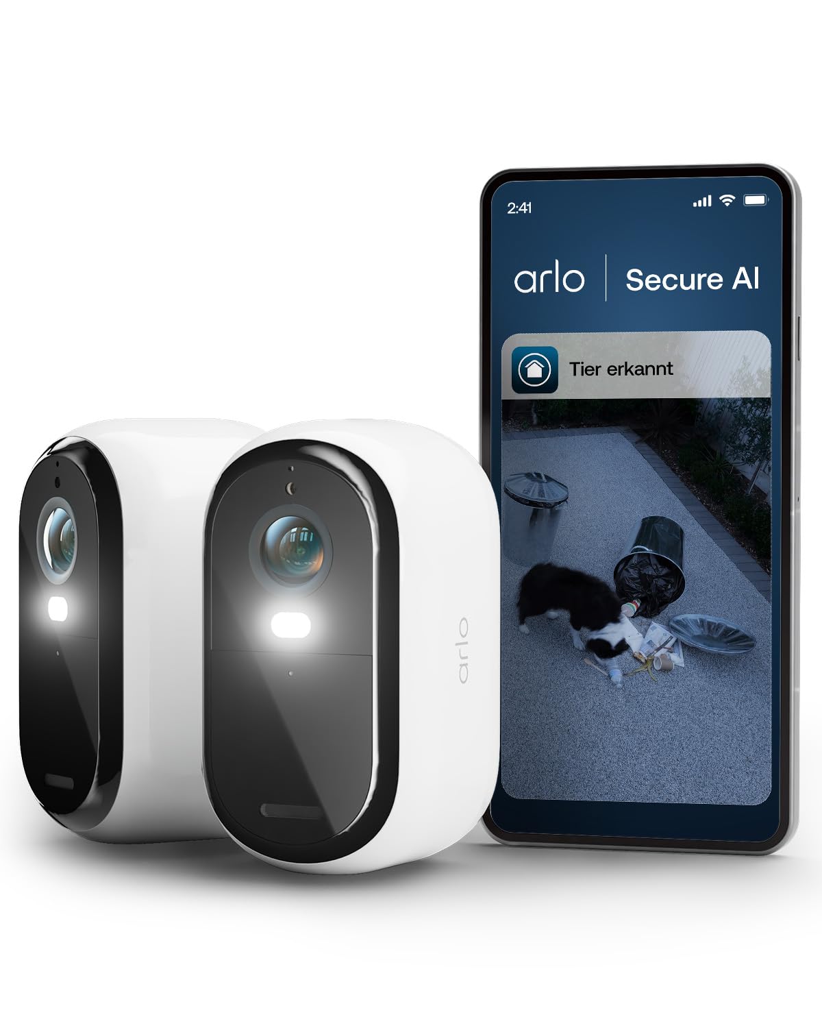Arlo Essential 3 HD Akku Überwachungskamera Aussen WLAN, Kabellos, 1080p Video, Farbnachtsicht, Licht, Bewegungsmelder, Sirene, 2-Wege Audio, Smart Home + Arlo Secure Plan Testzeitraum, 2er Set
