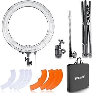 Neewer 18" Dimmable Fluorescent Ring Light Kit: 75W 5500K Ring Light, Light Stand, Soft Tube, Filter and Bag for Photography YouTube Self Video Make-up