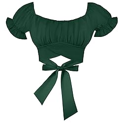 COOUFE Women's Crop Tops Ruffle Short Sleeve Tie