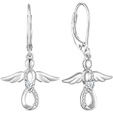 FJ Guardian Angel Dangle Drop Earrings 925 Sterling Silver Infinity Leverback Birthstone Earrings Jewelry for Women