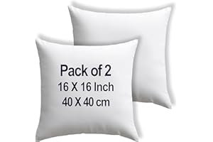 raajsee 16X16 Pillow Inserts Pack of 2, Premium Cotton Covering Down Alternative- Throw Pillow Insert - Ultra Soft Decorative Pillow Forms Square Stuffer for Bed Couch Sofa Sham