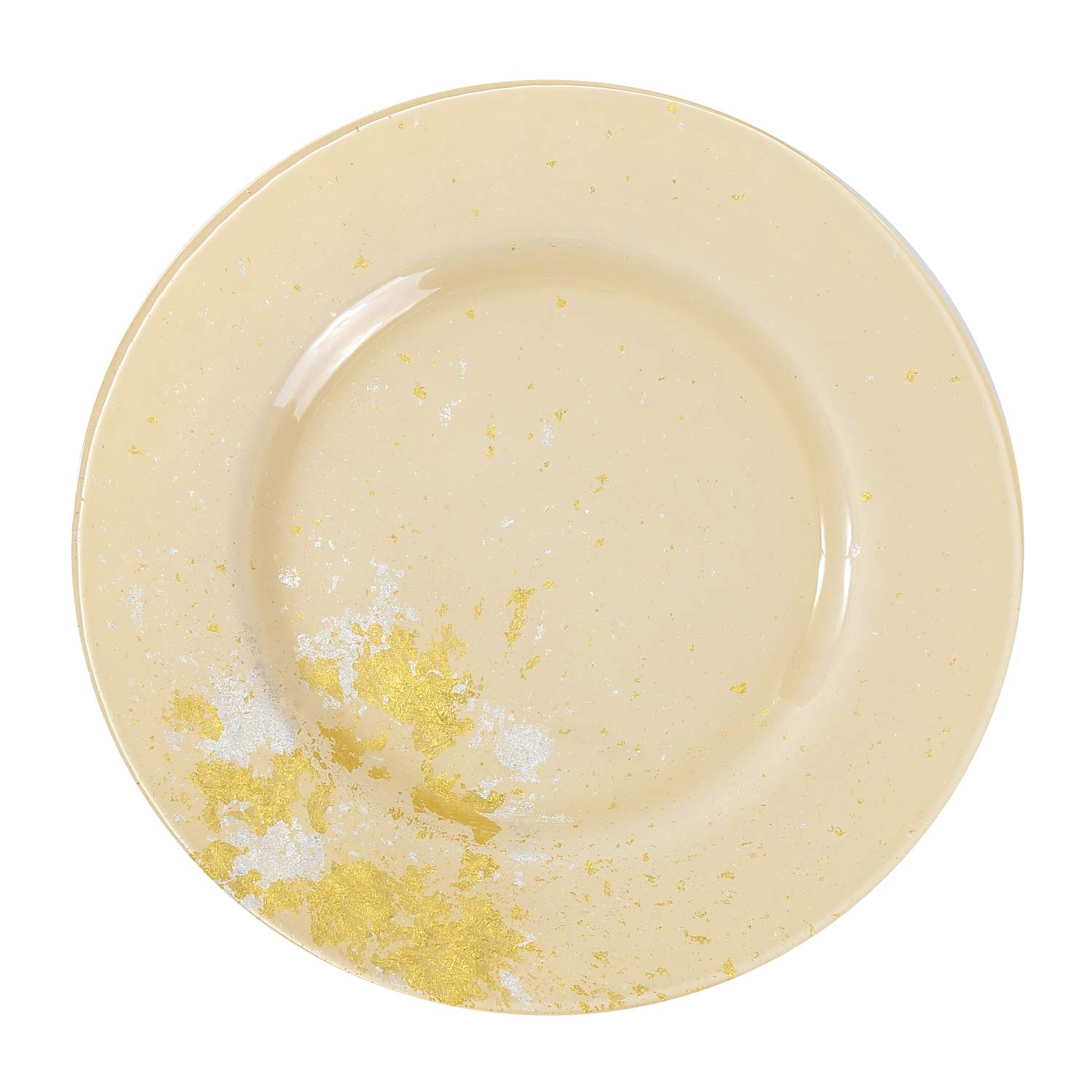 Syosaku Japanese Urushi Glass Dinner Plate Φ12.5-inch Light Beige with Gold Leaf, Dishwasher Safe