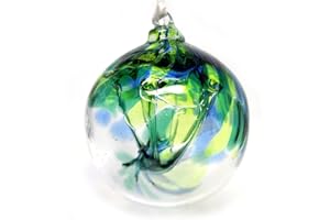 Decorvo Green Tree of Life Glass Globe - Large 4.7 inch Hand Blown Handmade Hanging Garden Gazing Ball Indoor Outdoor Home Decor