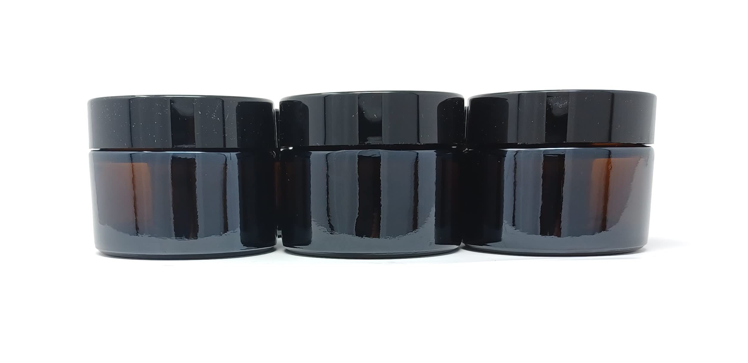 Aura 50ml Amber Glass Jars with Black Lids - Pack of 6