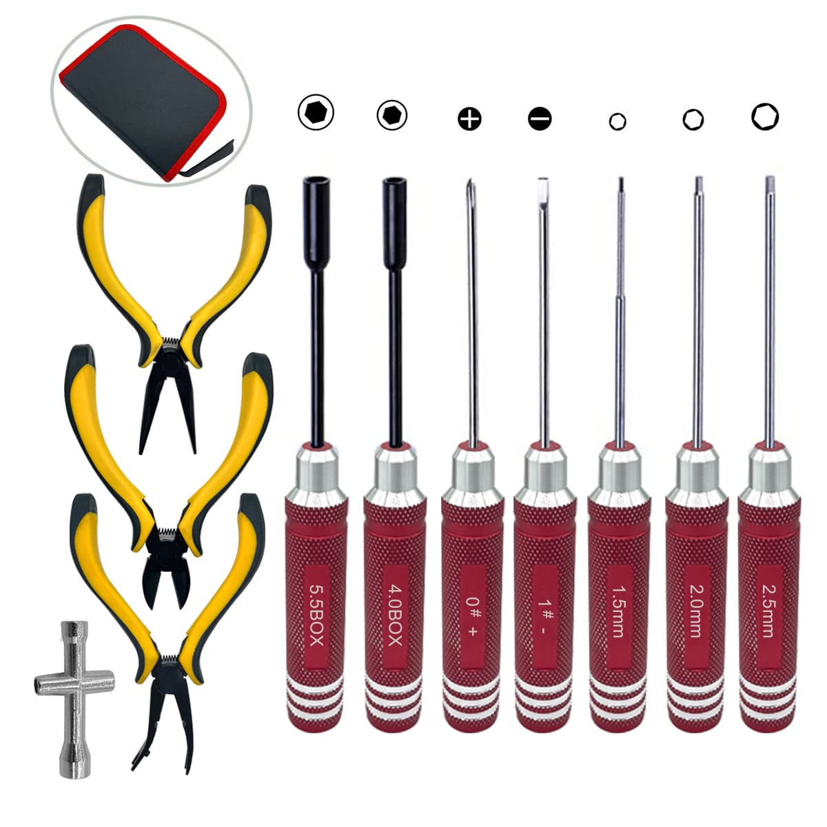 Yaohappy 11 in 1 Professional Multi RC Tools Kits Box Set Screwdriver Pliers Wrench Repair for RC Car Boat Traxxas Helicopter Quadcopter Multirotors Models