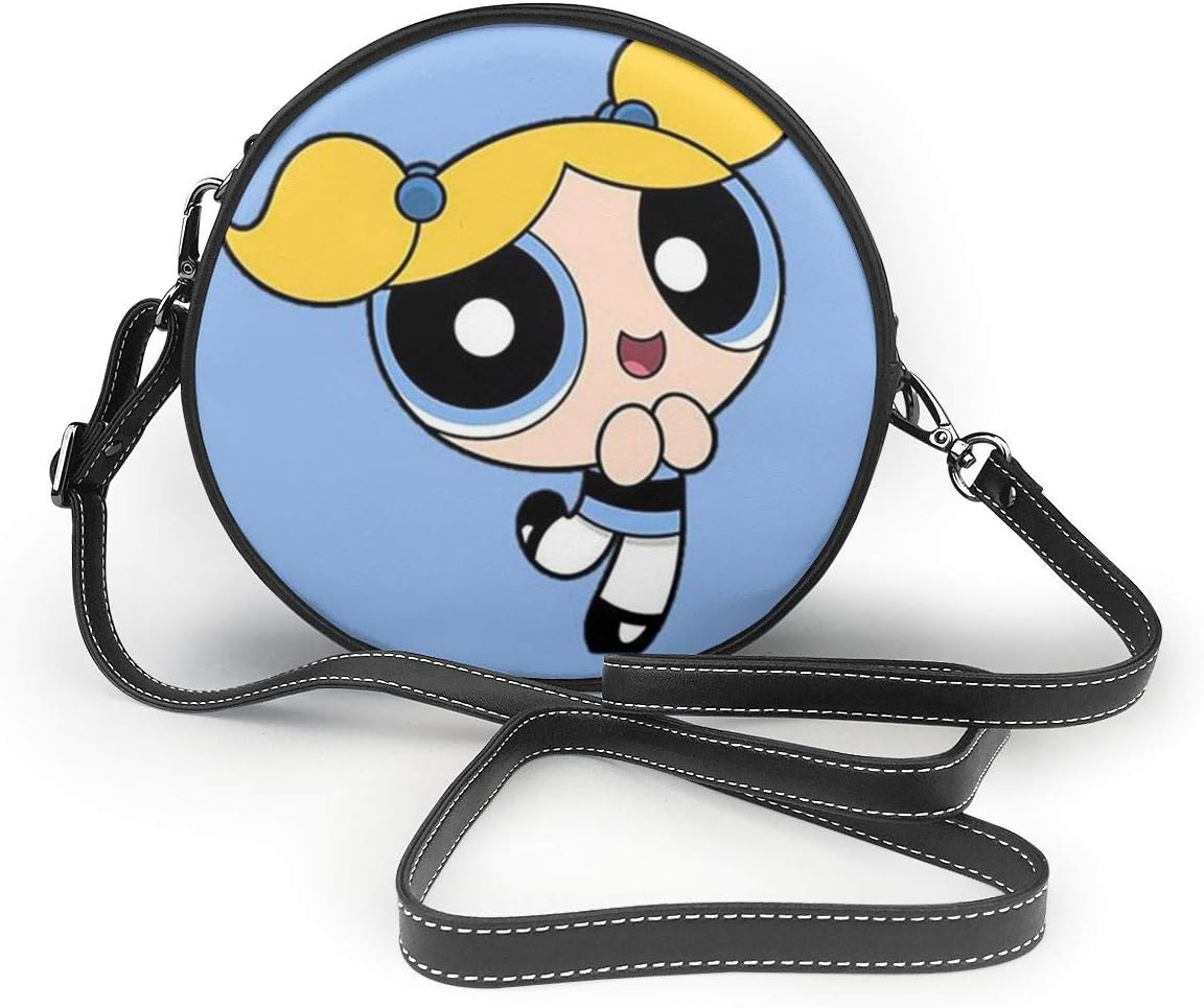 Crossbody Bag For Women Powerpuff Girls Blue Purse Circle Wallet Round Handbag With Adjustable Strap