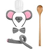 Kuscul 5 Pcs Mouse Costume Set Include Mouse Ears Headband Nose Bowtie Tail and Spoon for Halloween Party Dress Up