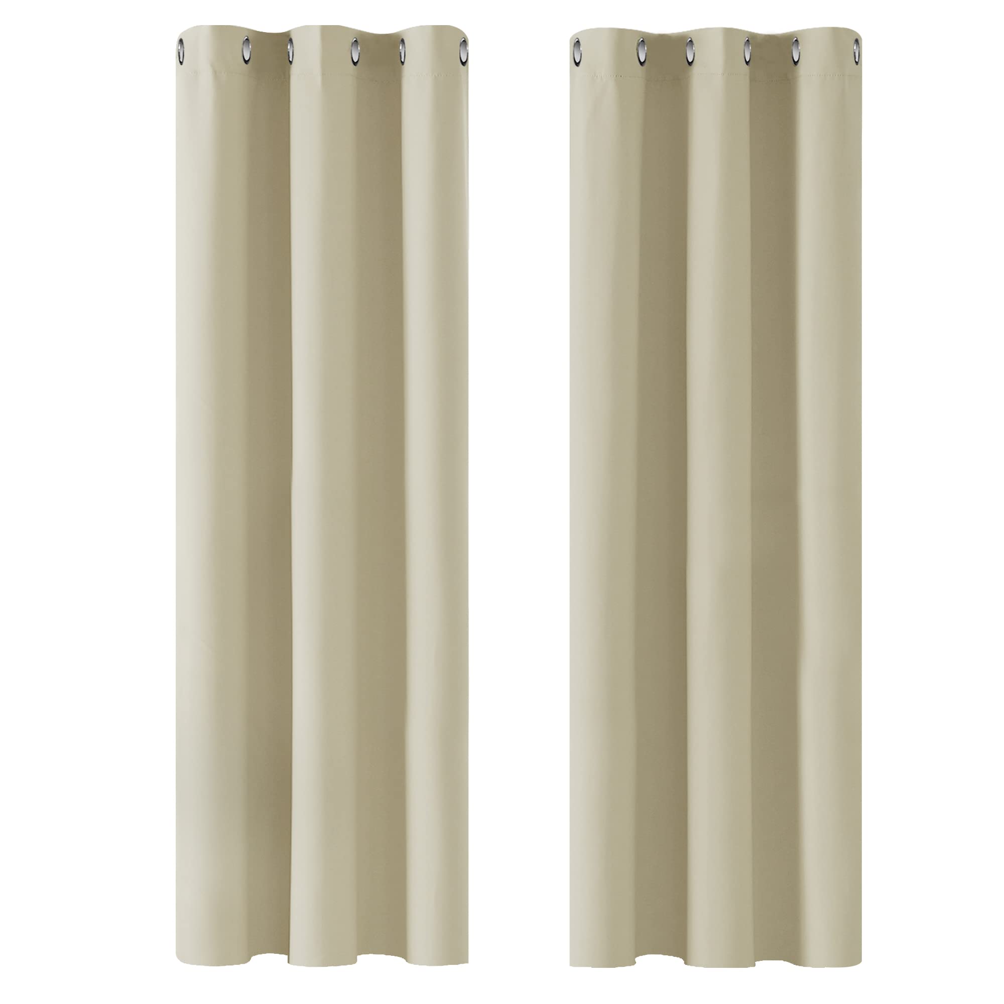 Deconovo Room Darkening Thermal Insulated Curtains Eyelet Room Darkening Curtains Ring Top Curtains for Bedroom Beige 42 x 90 Inch 2 Panels