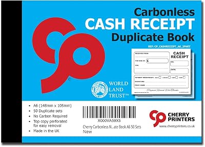 Cherry Printers Carbonless NCR Receipt Book 2pt A6 50 Set Perforated Receipts