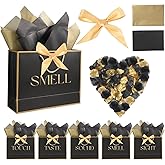 BHHQHH 5 Senses Gift Bags for Him Her Five Senses Gift Bags with Ribbon Handles Tissue Paper Petals Black Gift Bag for Birthday Anniversary,Wedding,Valentine's Day