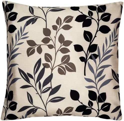 'Laurel Leaf' Black, Charcoal Grey, Beige Faux Silk 18" Cushion Covers