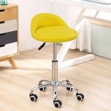KKTONER PU Leather Round Rolling Stool with Back Rest Yellow, Height Adjustable view 2