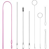 8 PCS Drawstring Threader Tool Set, Stainless Steel Sewing Loop Turner Hooks with Latch, Flexible Drawstring Threader, Easy Rope Threader Clips for Jackets Coats Pants Hoodies Sweaters