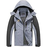Spmor Men's Rain Jacket Waterproof with Hooded Hiking Outdoor Coat Lightweight Windbreaker