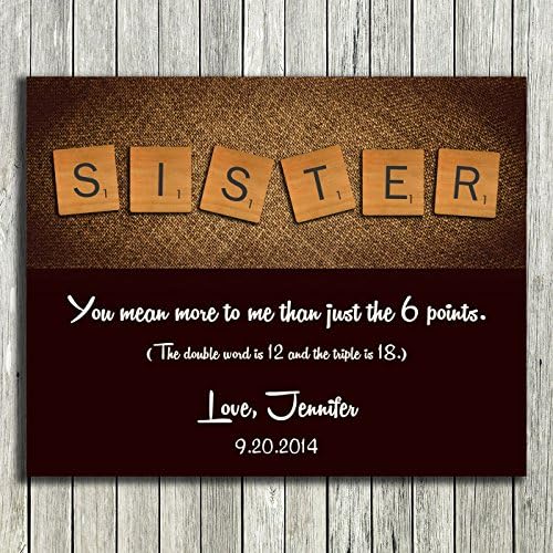 8X10 Framed Art Print - Personalized Gift For Sister Letter Tiles Unique Gift From Sister or Brother For Birthday Christmas Just Because Custom - With Solid Wood Frame & Gift Wrapping CWA-P1096