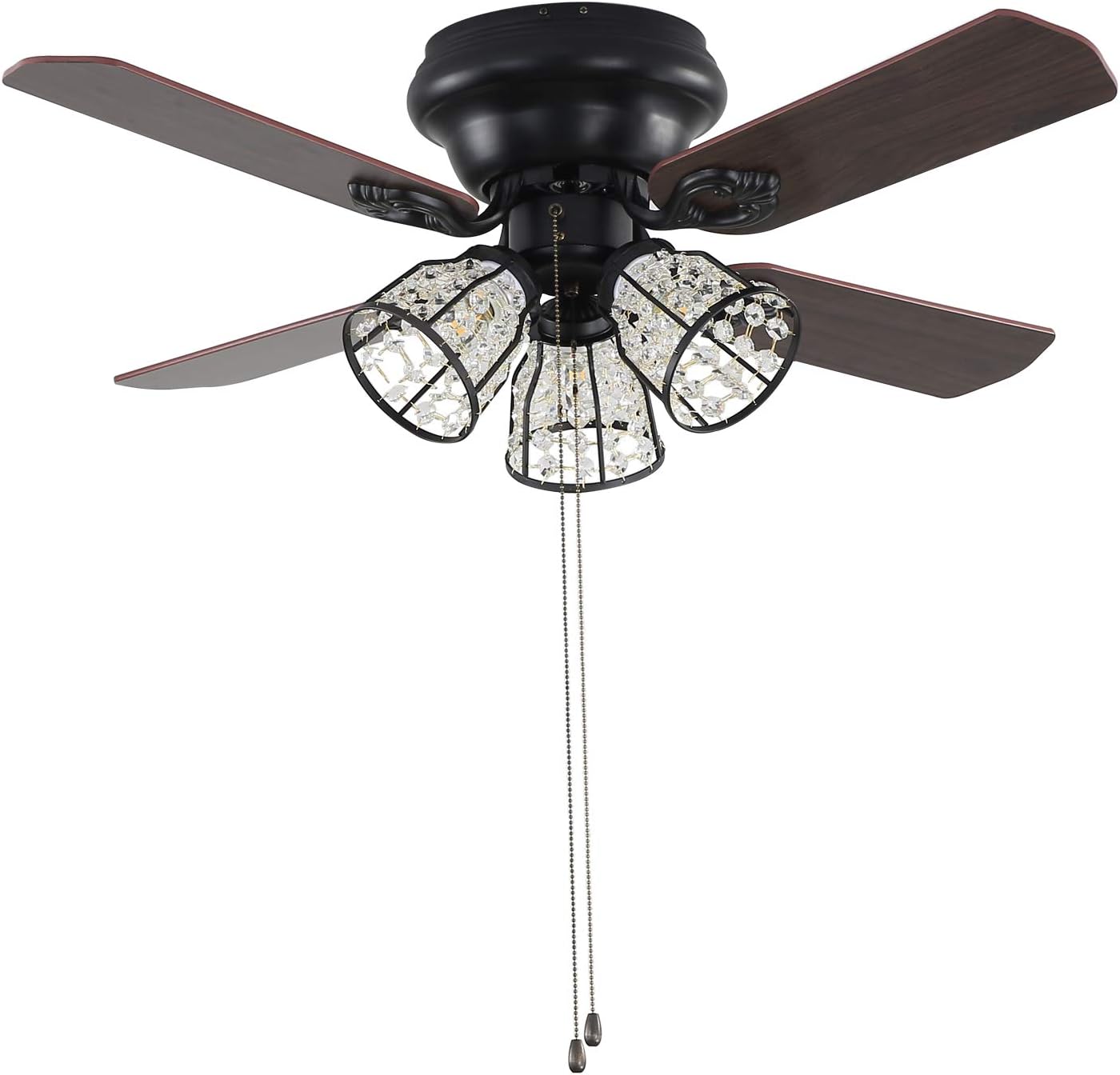 KAISITE 42Inch Ceiling Fan, Rustic Flush Mount Ceiling Fan with Pull