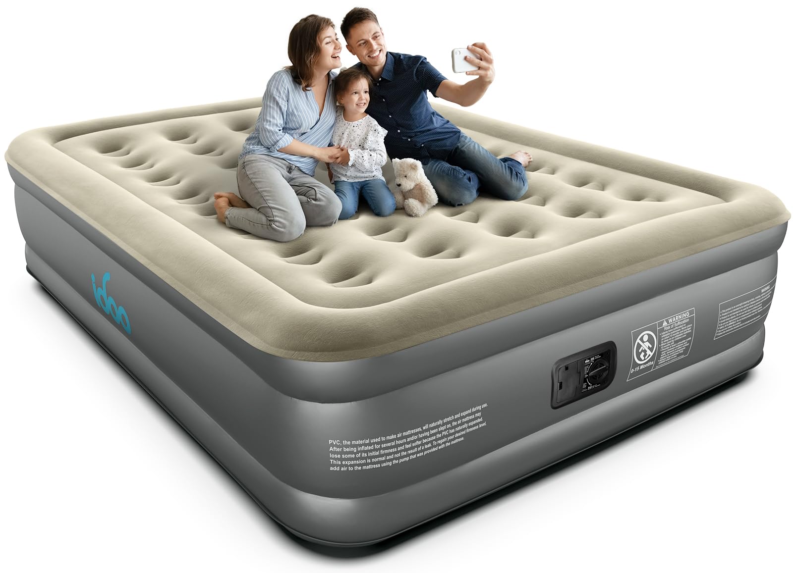 Photo 1 of iDOO Luxury Air Mattress with Built in Pump, Queen Size Inflatable Mattress for Camping, Guests, 18" Raised Comfort Blow up Mattress, Portable & Waterproof Air Bed, Colchon Inflable