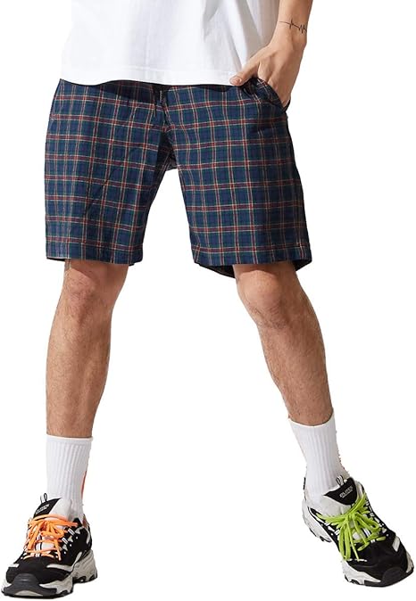 Amazon ショートパンツ メンズ 膝上 チェック パンツ ハーフパンツ ショーツ 短パン 半ズボン チェック柄パンツ レッド ブルー 赤 青 ストリート ブルー ｍ サイズ ショートパンツ 通販