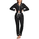 Veseacky 100% Cotton Pajamas for Women Set Long Sleeve Button Down Sleepwear Soft Pjs Lounge Sets with Pockets XS-XXL