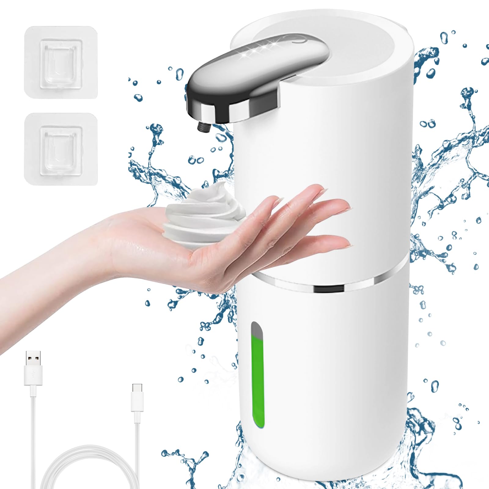 Cuteefun Automatic Foaming Soap Dispenser, 380ml Rechargeable Touchless Hand Soap Dispenser, 4-Level Adjustable Foam Volume, IPX5 Waterproof, Wall Mounted White Dispenser for Bathroom, Kitchen