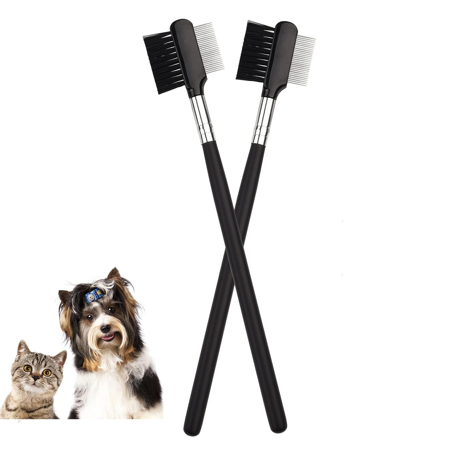 Dog Tear Stain RemoverComb, 2 PCS Flea Comb & Double-Sided Eye Brush for Pets