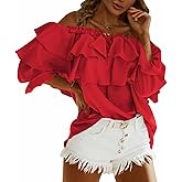 Byinns Women's Off Shoulder Ruffle Trendy Summer Fashion Long Sleeve Blouse Sexy Dressy Casual Outfits Layered Tops