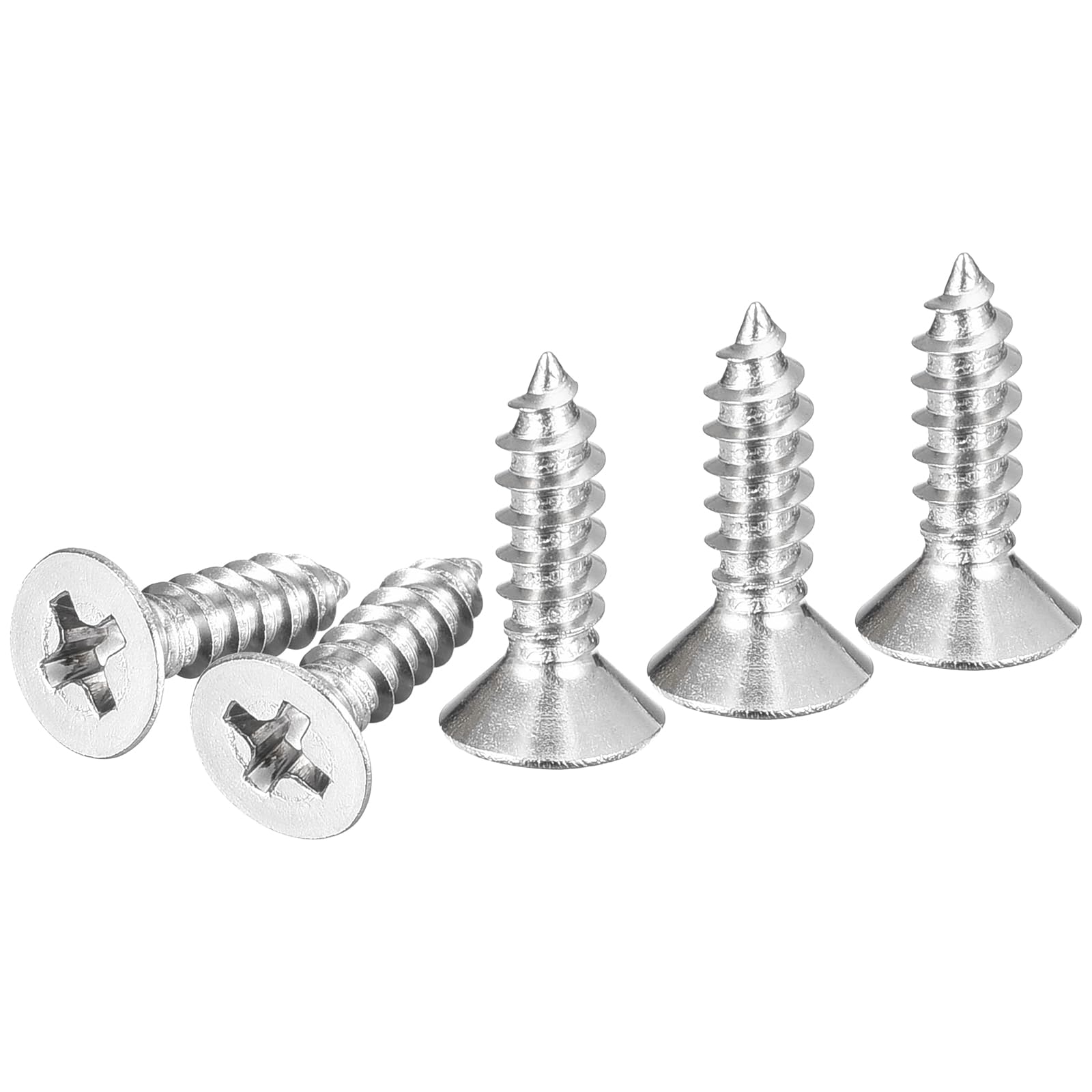 DTGN 100Pcs #6x1/2" Flat Head Wood Screws, 304 Stainless Steel Phillips Self Tapping Screws - Good for Woodworking, Furniture - Silver — image 1