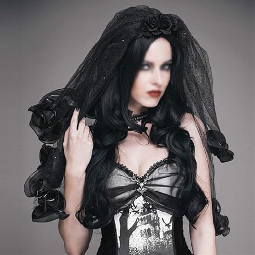 Amazon Com Auswiei Gothic Bridal Accessories Black Lace Veil