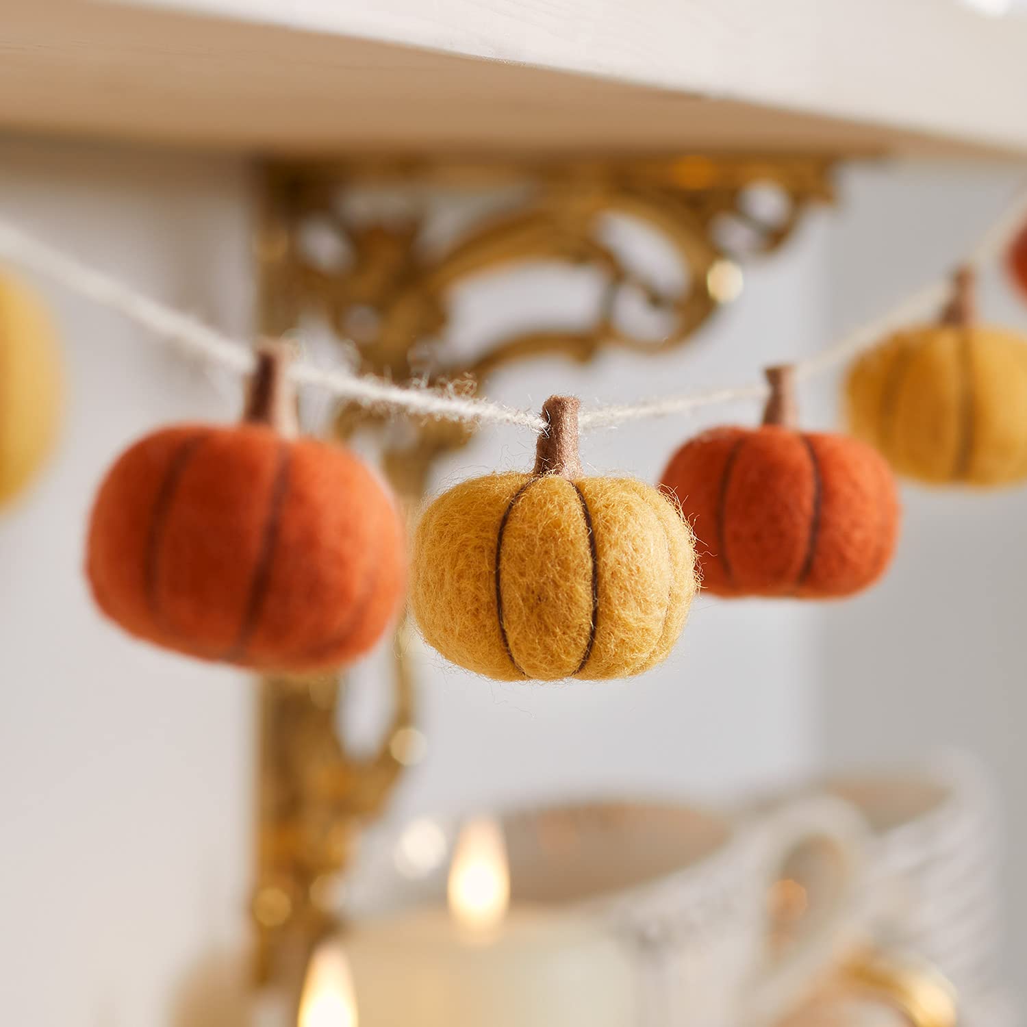 Lights4fun 1.3m Autumn Halloween Felt Pumpkin Garland Hanging Decoration for Indoor Use