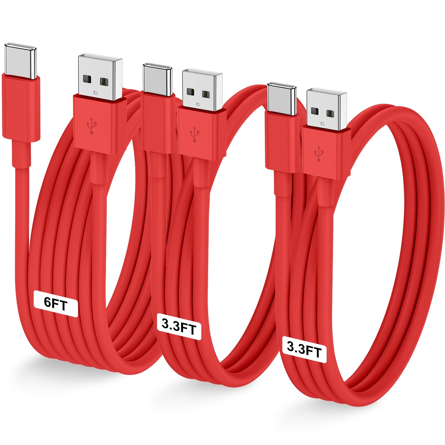 Photo 1 of 3-Pack Red [3.3FT+3.3FT+6FT] USB A to USB C Cable?USB to USB C Car Carplay Cable for iPhone Air 17 16e 16 15 Pro Plus Pro Max?for Galaxy S25/S24, for iPad Pro/Air/mini, for MacBook Pro/Air and More