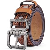 BISON DENIM Men's Genuine Leather Casual Belt, Classic Western Cowboy Dress Belts