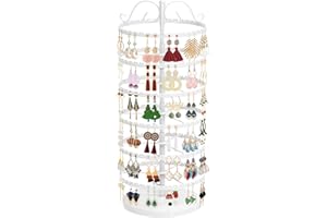 MODOWEY 6 Tier Rotating Earring Holder Organizer, Adjustable Metal Earring Display Stand Rack, 480 Holes and Grooves Earring Necklace Tree Organizer for Women Girl (White)