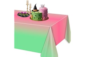 AFZMON 1 Pack Witch Birthday Party Decorations Tablecloth, Pink and Green Disposable Rectangle Plastic Table Decors Cloth for Kids Baby Shower Wedding Party Supplies, 54 x 108Inch