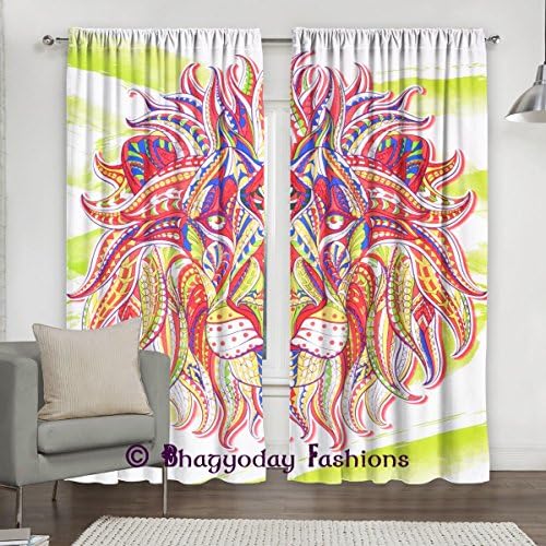 Traditional India- Indian Rasta Lion Mandala Window Door Cover Curtain Hanging Balcony Room Decor Curtain Boho Queen Set Ethnic Window Treatments &amp; Panels Set