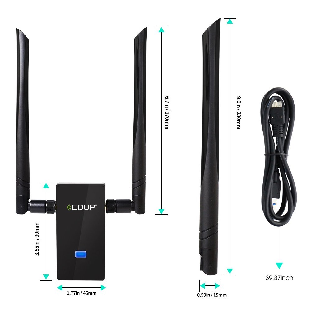 Wifi Adapter, EDUP USB 3.0 Wireless Adapter 802.11AC 1200Mbps Dual Band with 5G 867Mbps/2.4G 300Mbps 6Dbi External Dual Antennas Supports Windows XP,Win Vista,Win 7,Win 8, Win 10,Mac OS X 10.6-10.13