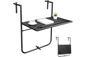 Outdoor Indoor Folding Hanging Table - OKSTENCK Adjustable Balcony Rectangular Railing Table for Garden, Deck, Patio, Brown W